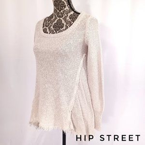 RUBY MOON LS Nubby Textured Off White Cotton High Low Sweater Coverup S